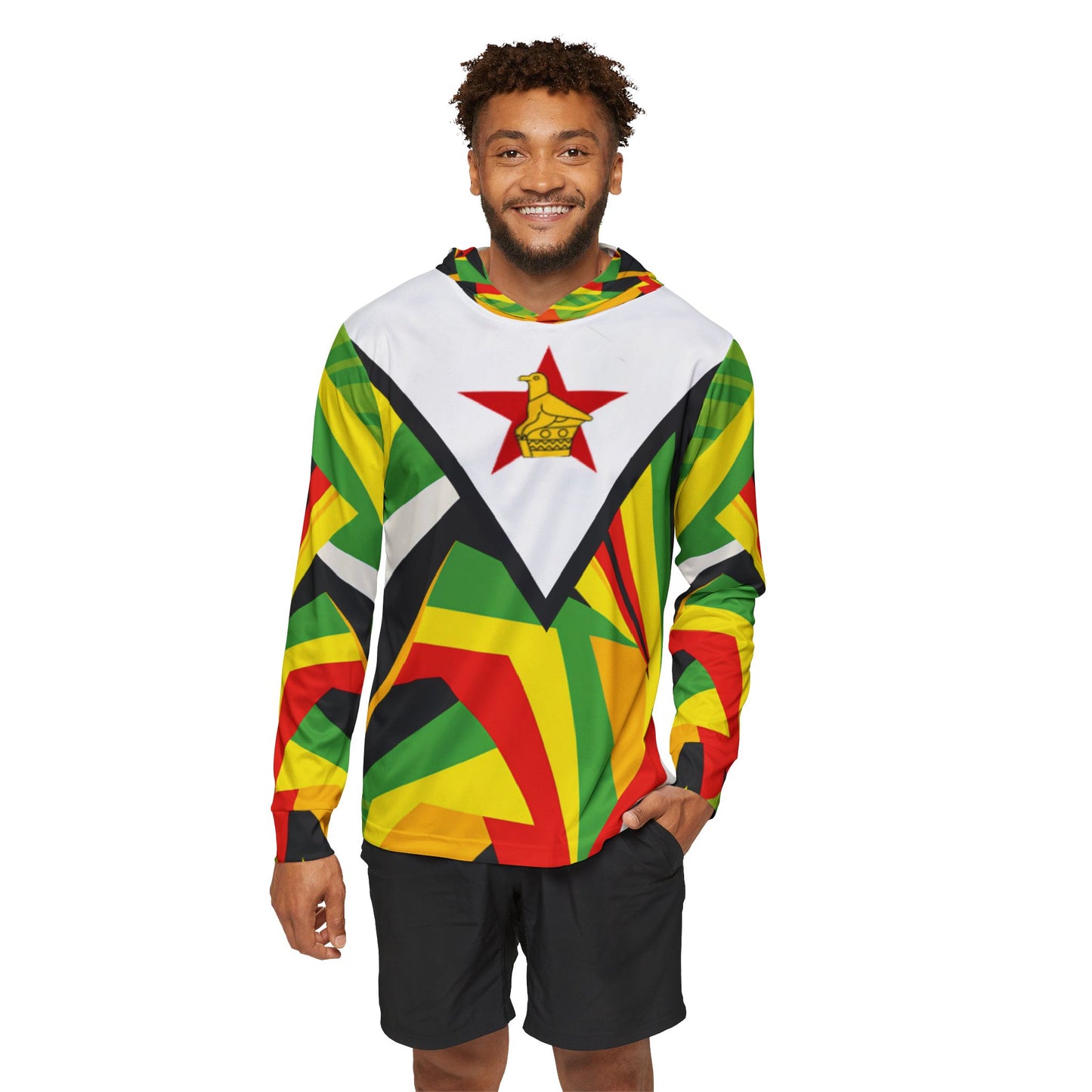 Men's Sports Warmup Hoodie - Zimbo Abstract Flag Design