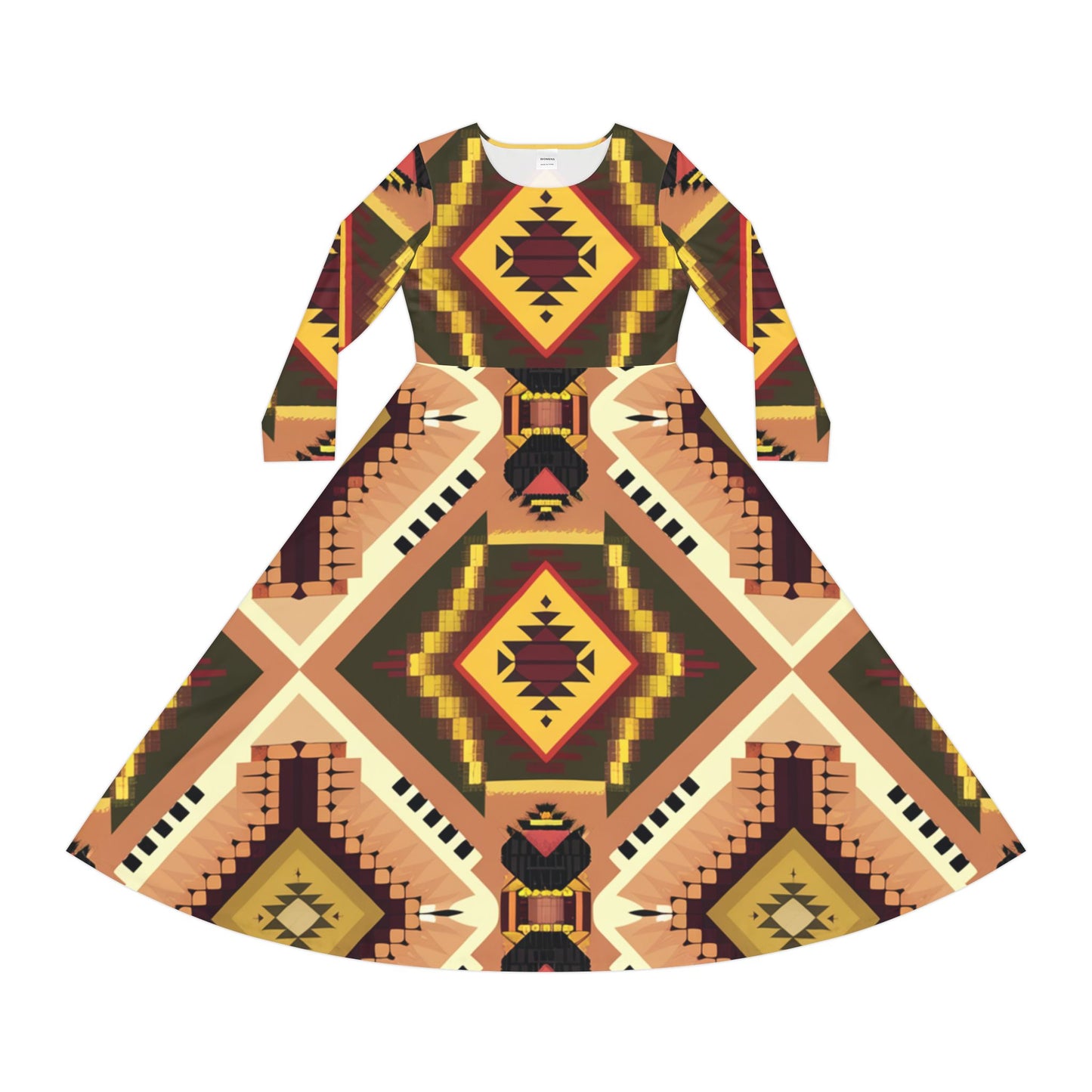 Women's Long Sleeve Dance Dress - Tribal Harmony Design