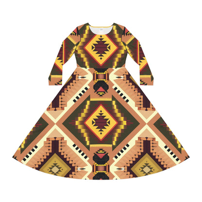 Women's Long Sleeve Dance Dress - Tribal Harmony Design