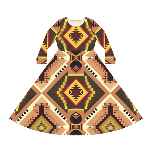 Women's Long Sleeve Dance Dress - Tribal Harmony Design