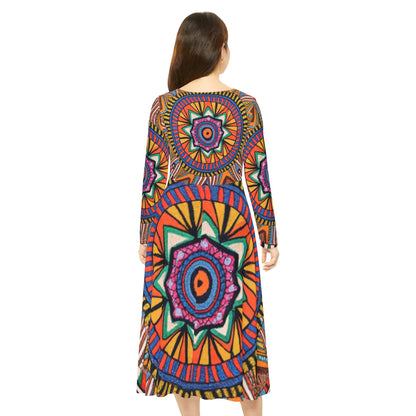 Women's Long Sleeve Dance Dress - Radiant Mandala Design