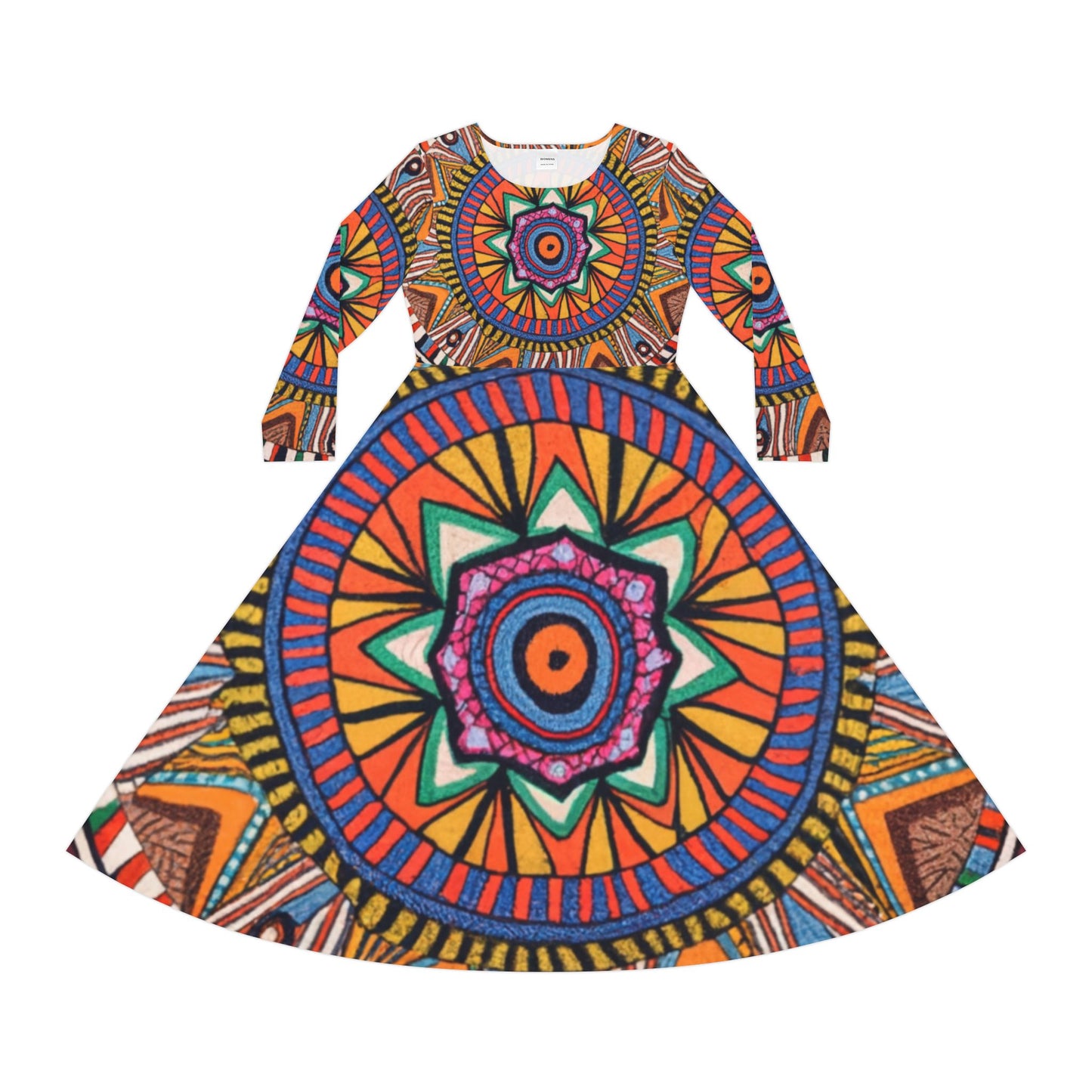 Women's Long Sleeve Dance Dress - Radiant Mandala Design