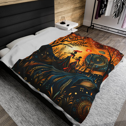 Velveteen Plush Blanket - Morning Glory Design