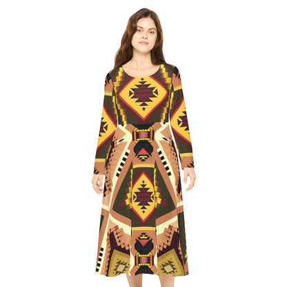 Women's Long Sleeve Dance Dress - Tribal Harmony Design