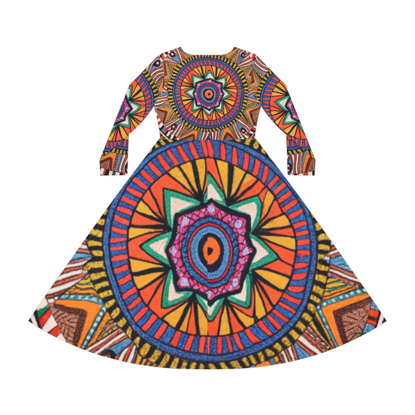 Women's Long Sleeve Dance Dress - Radiant Mandala Design