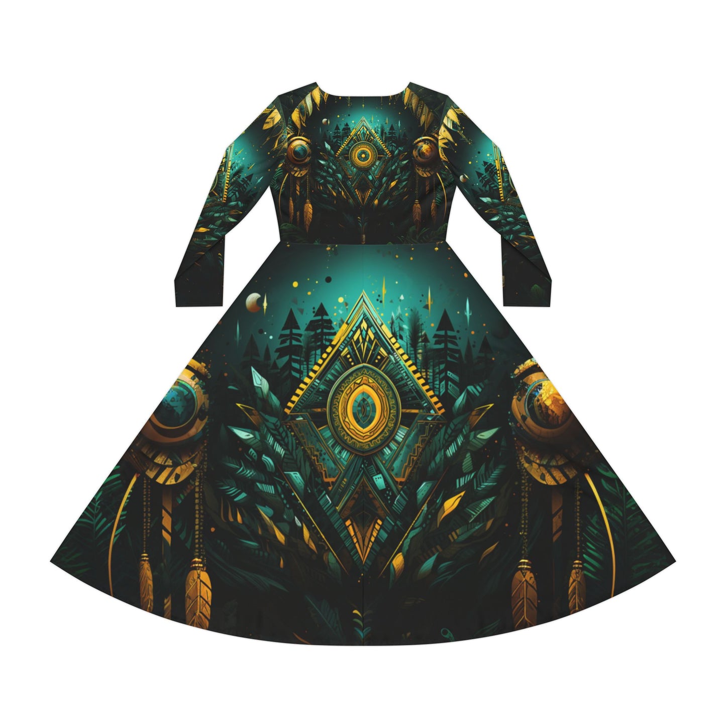 Women's Long Sleeve Dance Dress - Sacred Path Design -