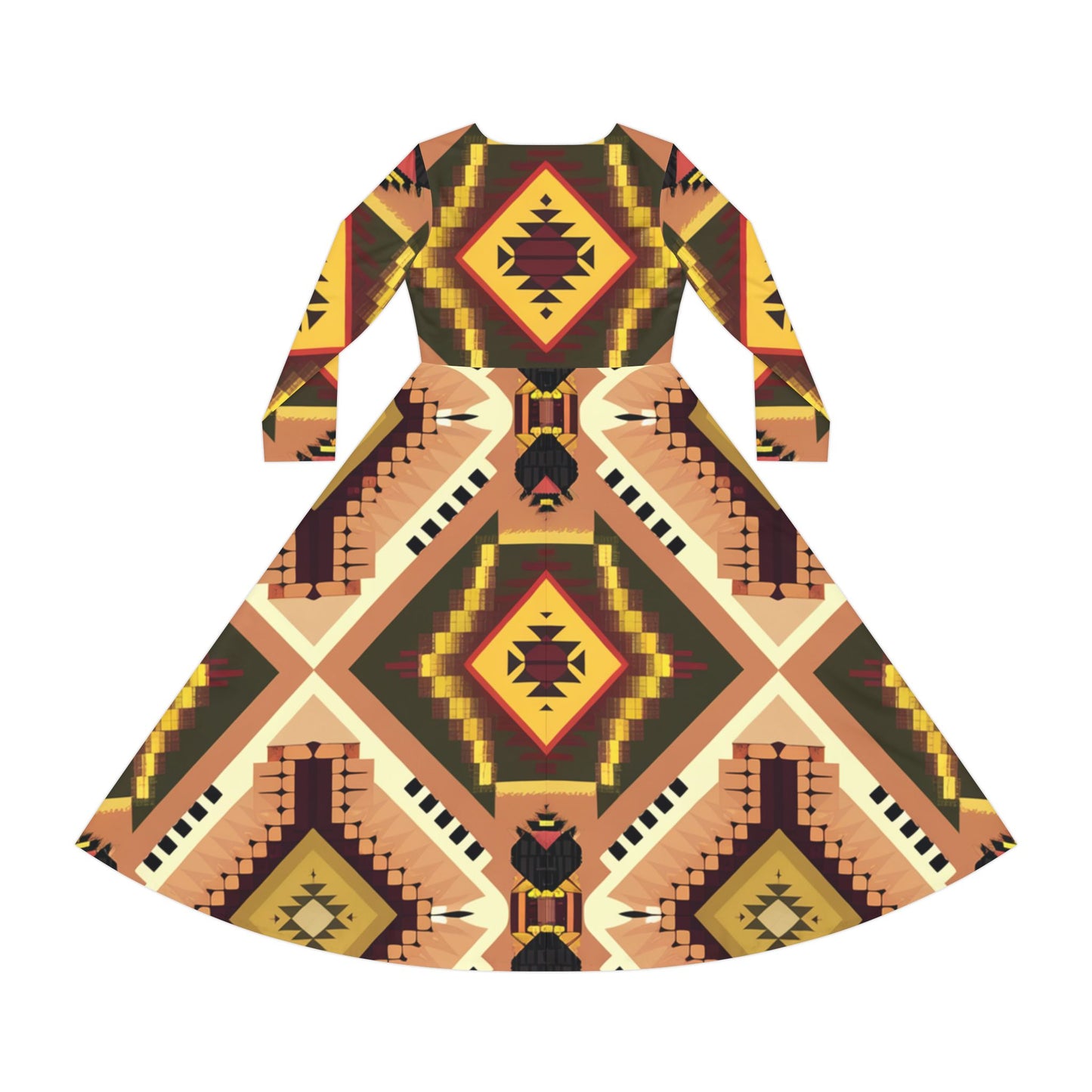 Women's Long Sleeve Dance Dress - Tribal Harmony Design