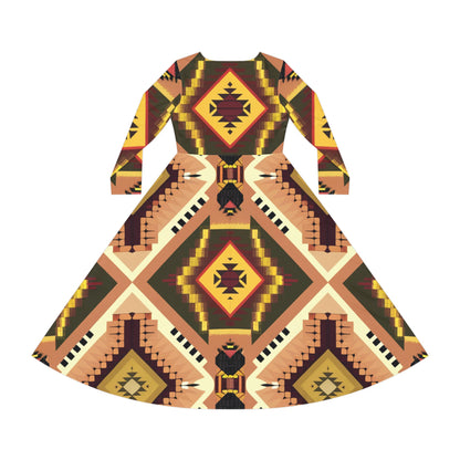 Women's Long Sleeve Dance Dress - Tribal Harmony Design