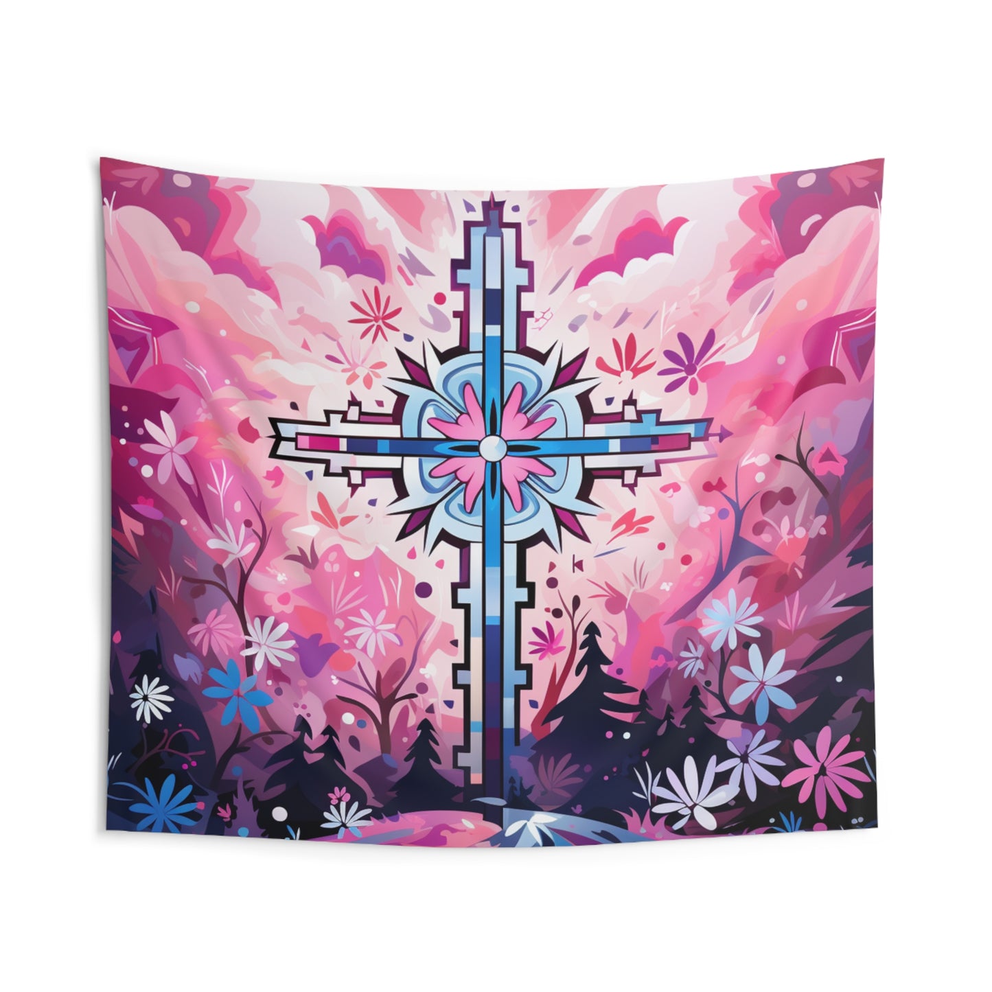 Indoor Wall Tapestries -Blossom Cross Design