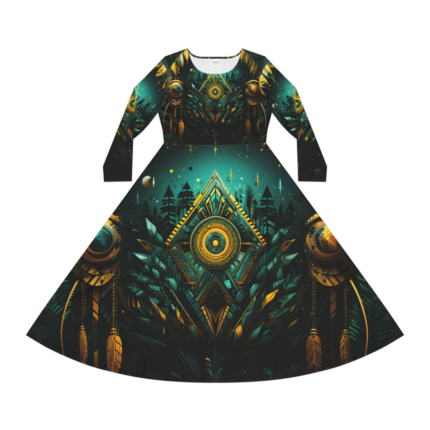 Women's Long Sleeve Dance Dress - Sacred Path Design -