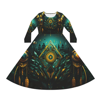 Women's Long Sleeve Dance Dress - Sacred Path Design -