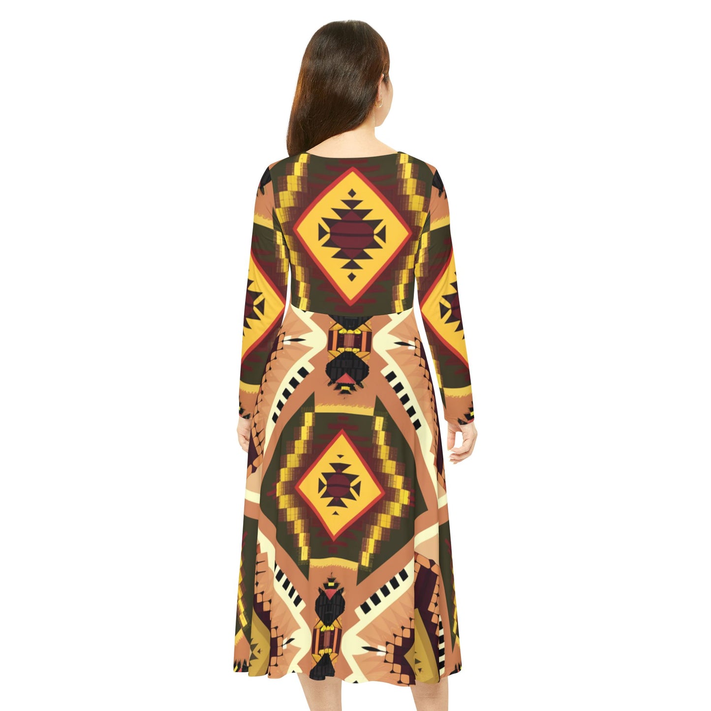 Women's Long Sleeve Dance Dress - Tribal Harmony Design