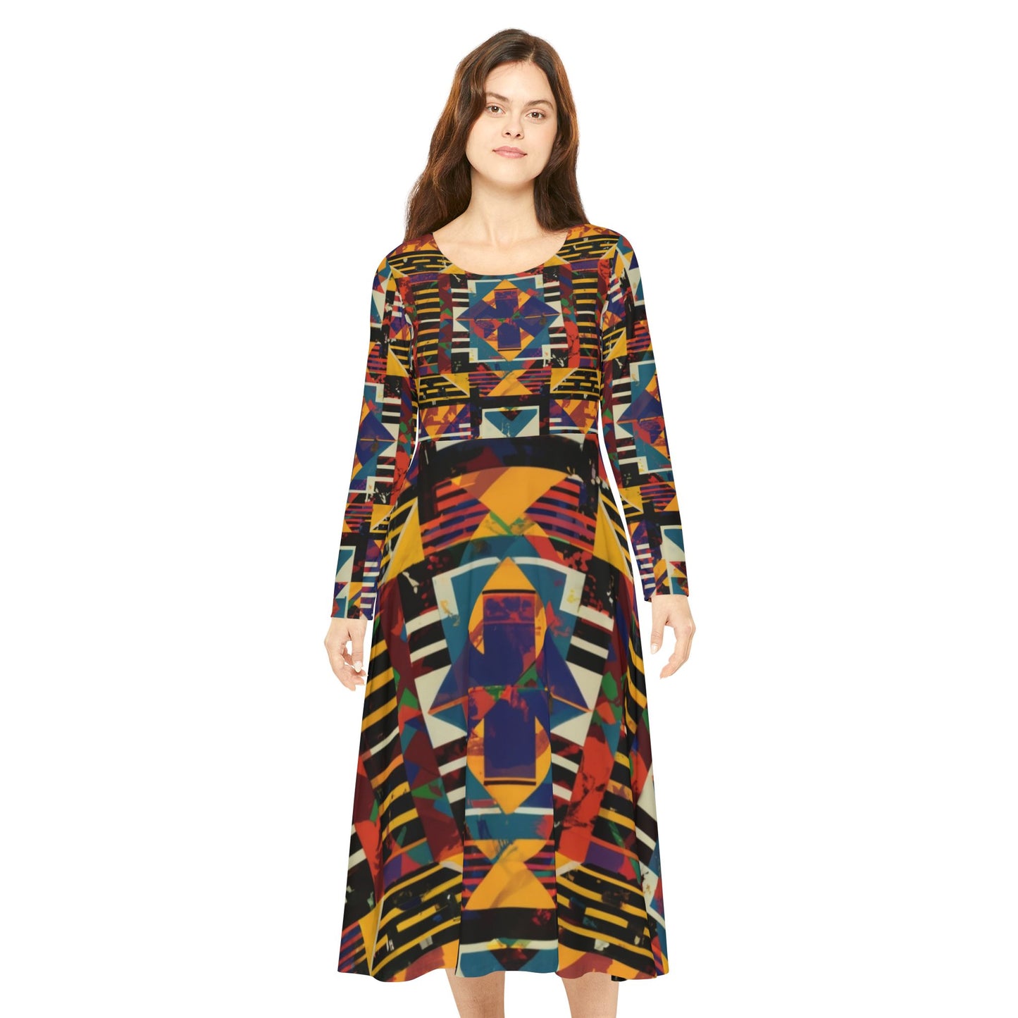 Women's Long Sleeve Dance Dress - Vivid Patterns Design