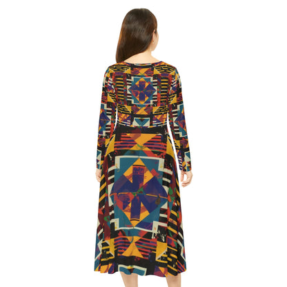 Women's Long Sleeve Dance Dress - Vivid Patterns Design