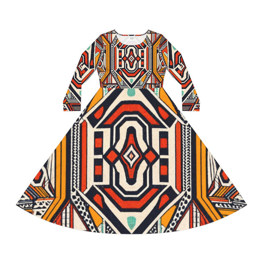 Women's Long Sleeve Dance Dress - Cultural Mosaic Design