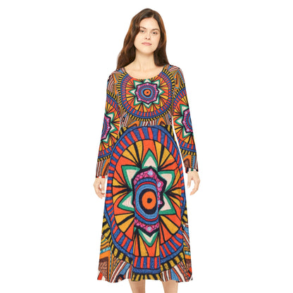 Women's Long Sleeve Dance Dress - Radiant Mandala Design